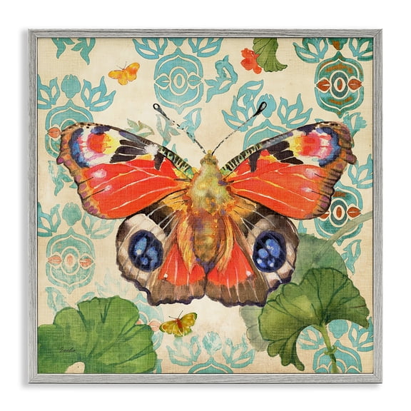 Stupell Industries Bohemian Floral Boho Butterfly Gray Framed Giclee Art, 12 x 12, by Evelia Designs