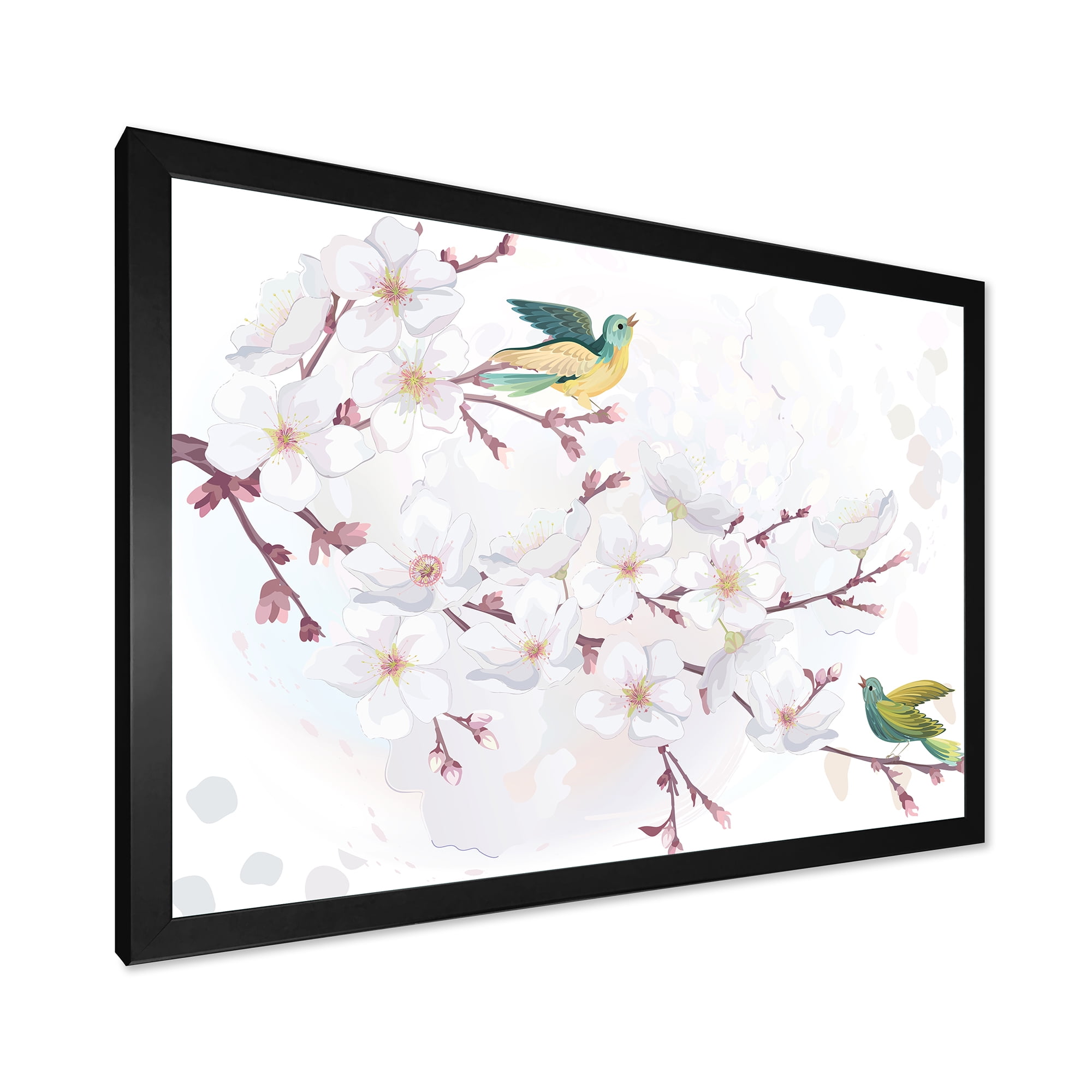 Designart 'Blossoming Cherry Tree and Birds' Traditional Framed Art Print