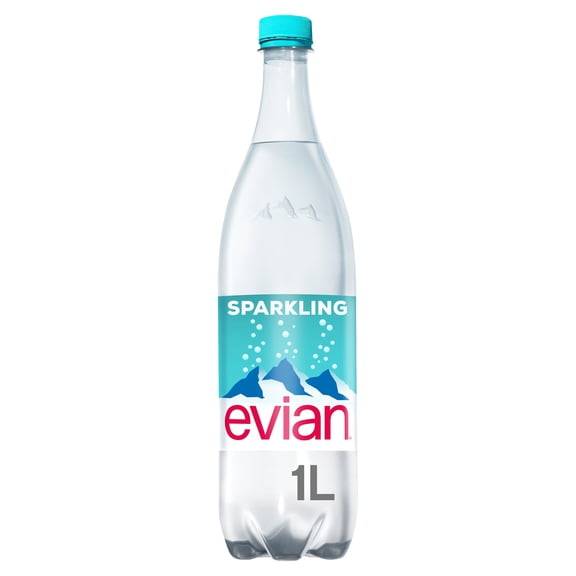 Evian Sparkling Natural Bottled Mineral Water 1L, Imported from Britain