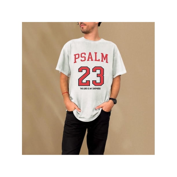 Men's 100% Cotton T-Shirt with "Psalm 23 The Lord is My Shepherd" Print - Classic Black and White, Short Sleeve, Crew Neck, Relaxed Fit, Casual Streetwear Style, T Shirt