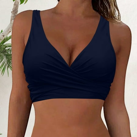 Dorinao Women s Bikini Top V Neck Wrap Look Bralette Swimwear Sports Bikini Halterneck Bikini Swimwear Vacation Swimsuits Summer Beach Bikini Top  Blue  XXL