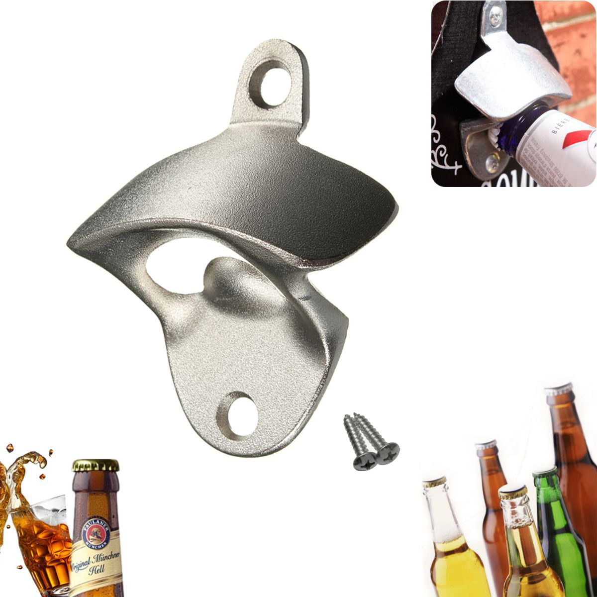 1X Stainless Steel silver Wall Mount Beer soda Bottle Opener with Screws 