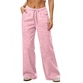 thumbnail image 2 of ZHYou No Boundarie Comfy Sweatpants for Women Flare Cute Baggy Fit Casual Drawstring Elastic Waist Joggers with Pockets,Pink,Size L, 2 of 6