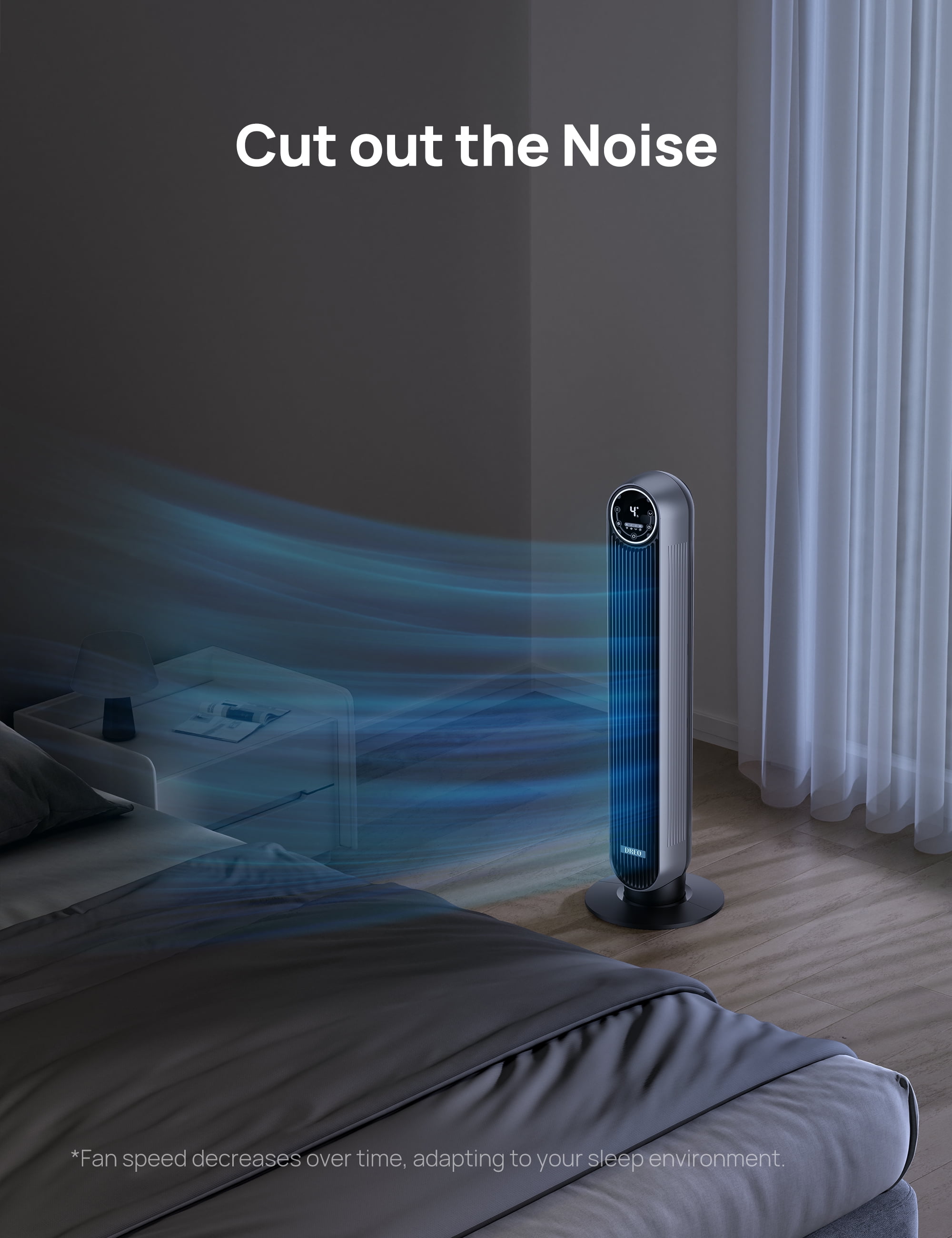 Dreo Tower Fans for Home, 90° Oscillating Standing Fans with Remote, 24 ft/s Velocity Quiet Bedroom Fan, 4 Speeds, 4Modes, 8H Timer, Bladeless Floor Fan, Black Silver