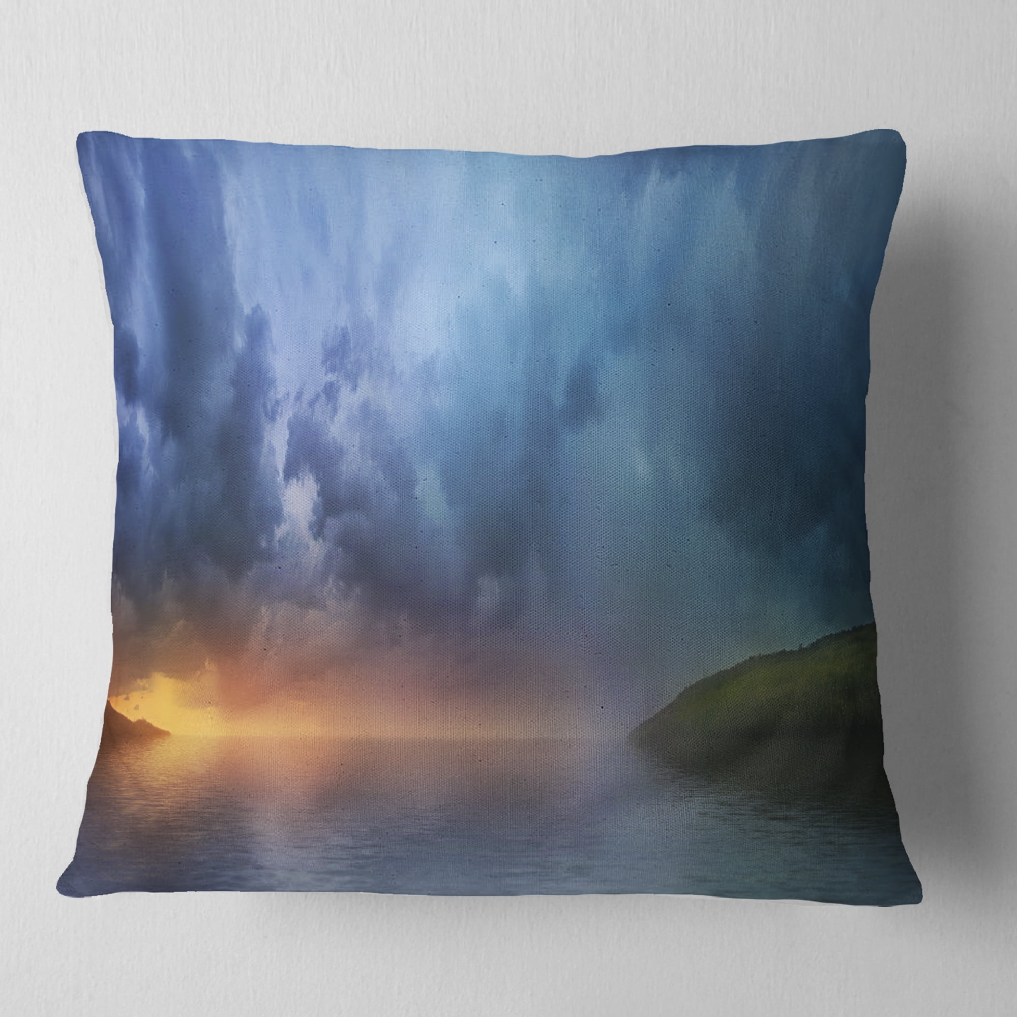 Designart Dense Blue Clouds Over Lake - Skyline Photography Throw Pillow - 16x16