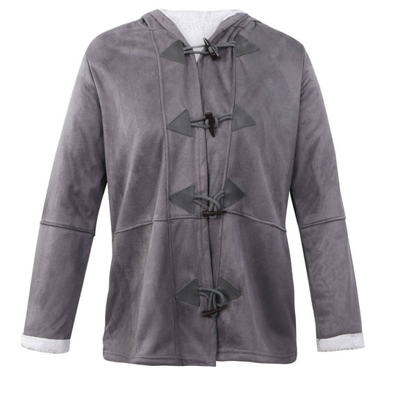 Winter Coats for Women Plus Size Faux Wool Long Sleeve Double-Breasted Loose Jacket Coats with Pockets Grey,XXL