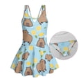 thumbnail image 6 of COEQINE Girls One Piece Swimsuit with Skirt, Scoop Neck & V Back Fashion Swimming Bathing Suit Sleeveless Summer Beach Swimwear for Kids Age 3-4, Capybara Lemon Heart Blue, 6 of 8