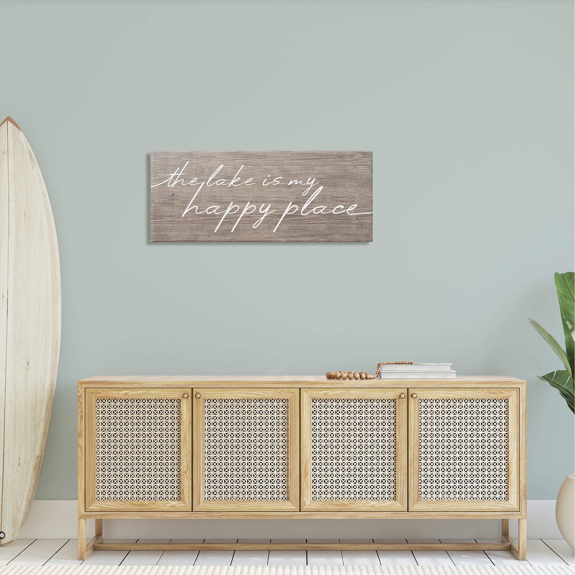 Lake Is Happy Place Phrase Inspirational Graphic Art Gallery Wrapped Canvas Print Wall Art