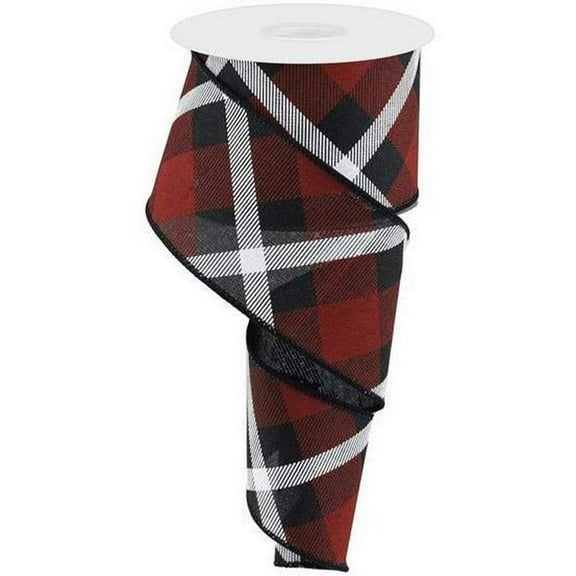 2.5" Printed Plaid Ribbon: Black, Red and White