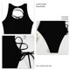 thumbnail image 5 of Traje de baño de una pieza con cordones, sin espalda, ajustado, color puro, transpirable, de moda, con cordones, Negro L, 5 of 6