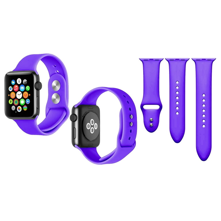 3Pcs Silicone Sport Replacement Watch Band for 42 44mm Apple Watch Series 1 2 3 4 5 6 Nike 1x Sm Med 1x Med Lg Size Bands Purple