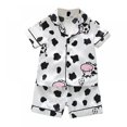 thumbnail image 1 of Pyjama Deux Pièces en Soie Glacée pour Garçons et Filles avec Imprimé Vache et Col Cranté, 1 of 10