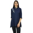 thumbnail image 4 of Phagun Women's Loose Aari Work Button Down Rayon Blue Casual Tunic Blouse - 22, 4 of 9