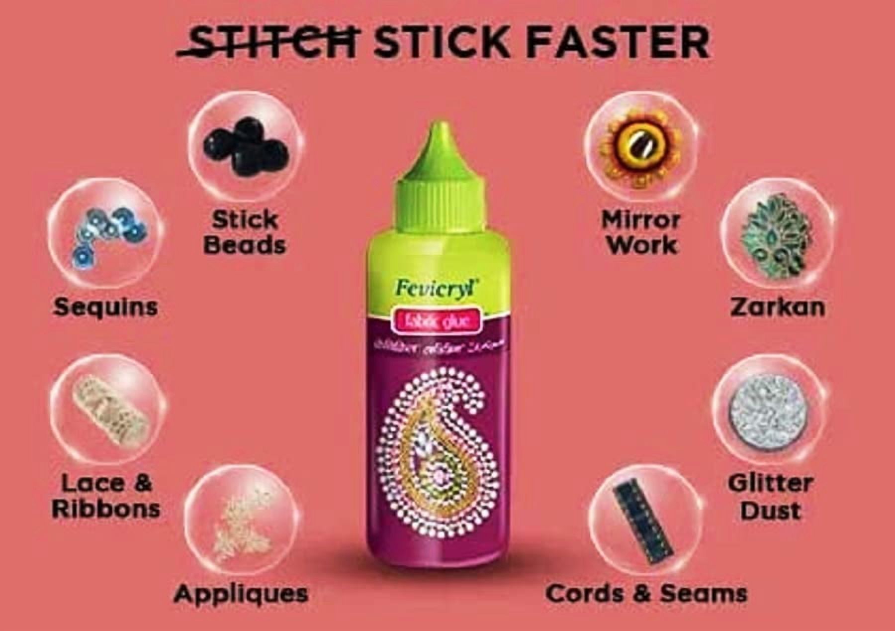 80ml Fevicryl Fabric Glue for Making Lippan Sticking Beads,Ribbon,Design Clothes,Ornaments,Mirror,Patchwork,Stones, Laces, Sequins Jewellery Embroidery MDF Board Foil Art DIY Crafts Works Etc 4 pcs