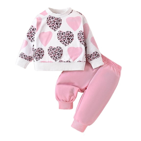 Toddler Girls Valentine's Day Sweatsuit Heart Print Elastic Pant Design Sweat Matching Sets 2 Piece Sweatshirts Outfit Red 9 M-12 M