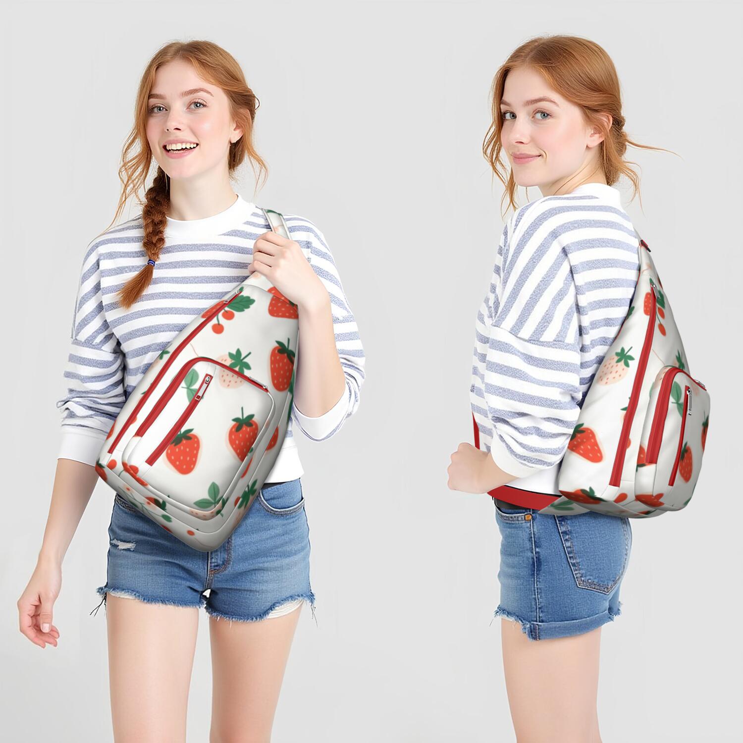 Stylish Crossbody Sling Bag Strawberry Fruit Crossbody Bag for Travel Adjustable Lightweight Travel Hiking Casual Daypack for Young People