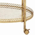 thumbnail image 6 of DecMode 30" x 35" Gold Metal Rolling Oval 2 Shelf Bar Cart with Vintage Inspired Details, 1-Piece, 6 of 12