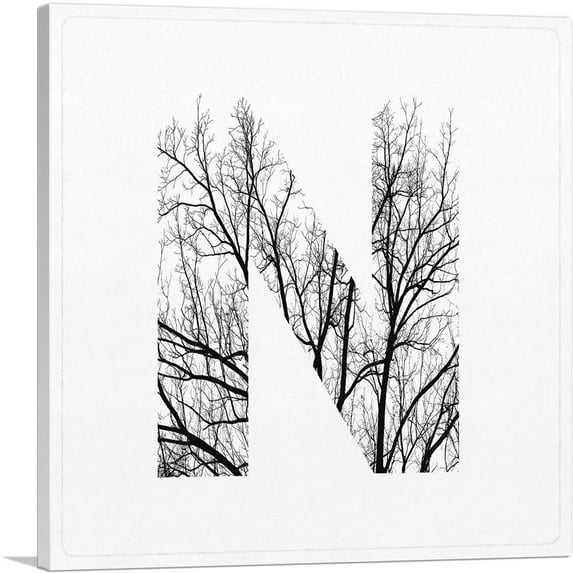 ARTCANVAS Tree Branches Alphabet Letter N Canvas Art Print - Size: 12" x 12" (0.75" Deep)