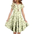 thumbnail image 2 of Tisuna Floral Print Summer Dress For Girls Short Sleeve Crew Neck Fashion Dress Loose Fit Big Kids Holiday Beach Casual Dailywear Light Green Size 6-7 Years, 2 of 6