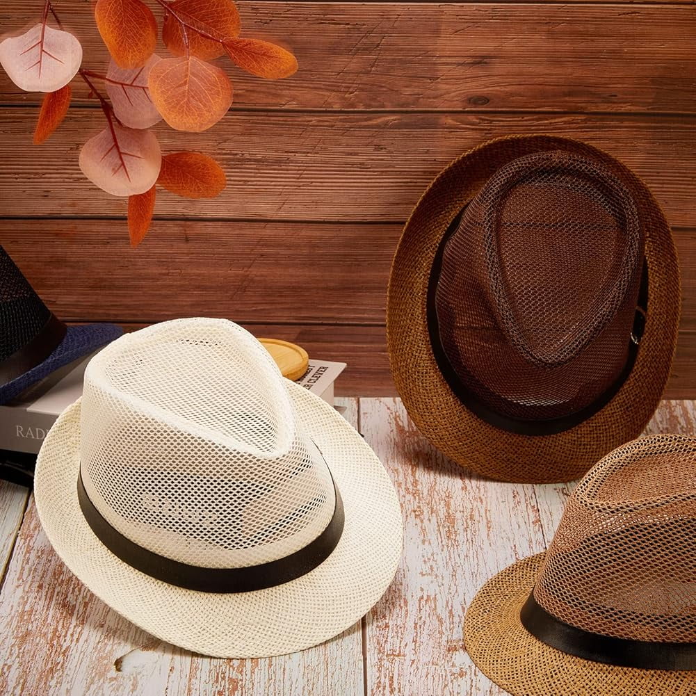 Mesh Sun Hat for Men Women Fedoras Cowboy Race Day Panama Jazz