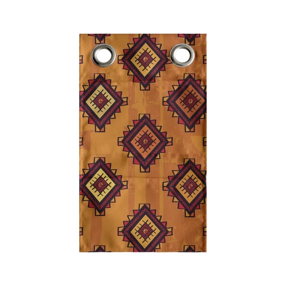 Ethnic Hanging Pocket Organizer, Repetitive Folkloric Ornaments Warm Colors, Printed Polyester Storage Bag with Pockets, 9" x 27", Orange Mustard