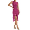 thumbnail image 3 of xiaxaixu Robe en Maille Transparente pour Femme avec Fleur 3D, Robe Midi Transparente à Volants Féeriques avec Franges, Fente Latérale, Robe Moulante, Robe de Mode pour Fête et Décontractée, 3 of 9