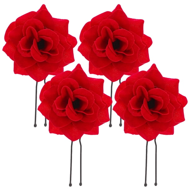 FELTECHELECTR 4 horquillas retro con flores rosas para el pelo, accesorios para el cabello para mujer (rojo)