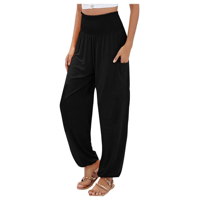 WILLBEST Pantalones Casuales para Mujer, Cintura Alta Elástica, Pierna Ancha, Ropa Informal Cómoda y de Moda para Actividades Diarias y Ocio. Extra Grande