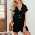 thumbnail image 3 of XIAfhje Rompers For Women 2024 Summer Short Sleeve V Neck Button Down Short Jumpsuits With Pockets Casual Loose Overall Shorts Beach Outfits, 3 of 8