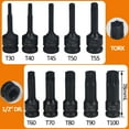 thumbnail image 4 of 1/2 Inch Drive Torx Impact Socket Set with 10pcs Extra Long Bits, Cr-Mo Steel, Sizes T30 to T100 (T30, T40, T45, T50, T55, T60, T70, T80, T90, T100 Included), 3-Inch Bits, Complete with Storage Case, 4 of 7