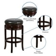 thumbnail image 6 of Flash Furniture Carol 29'' High Backless Cappuccino Wood Barstool with Carved Apron and Black LeatherSoft Swivel Seat, 6 of 10