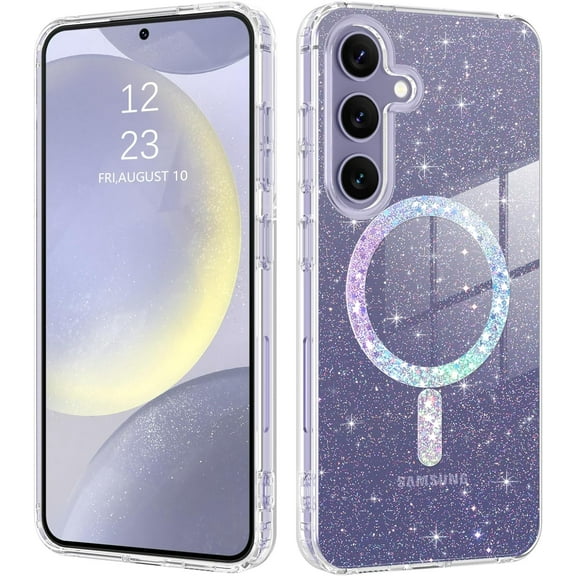 Samsung Galaxy S24 Plus Case Magnetic[Compatible with Magsafe], Clear Glitter Full Body Protective Cover Slim TPU Transparent Bling Phone Case for Galaxy S24 Plus 6.7", Clear