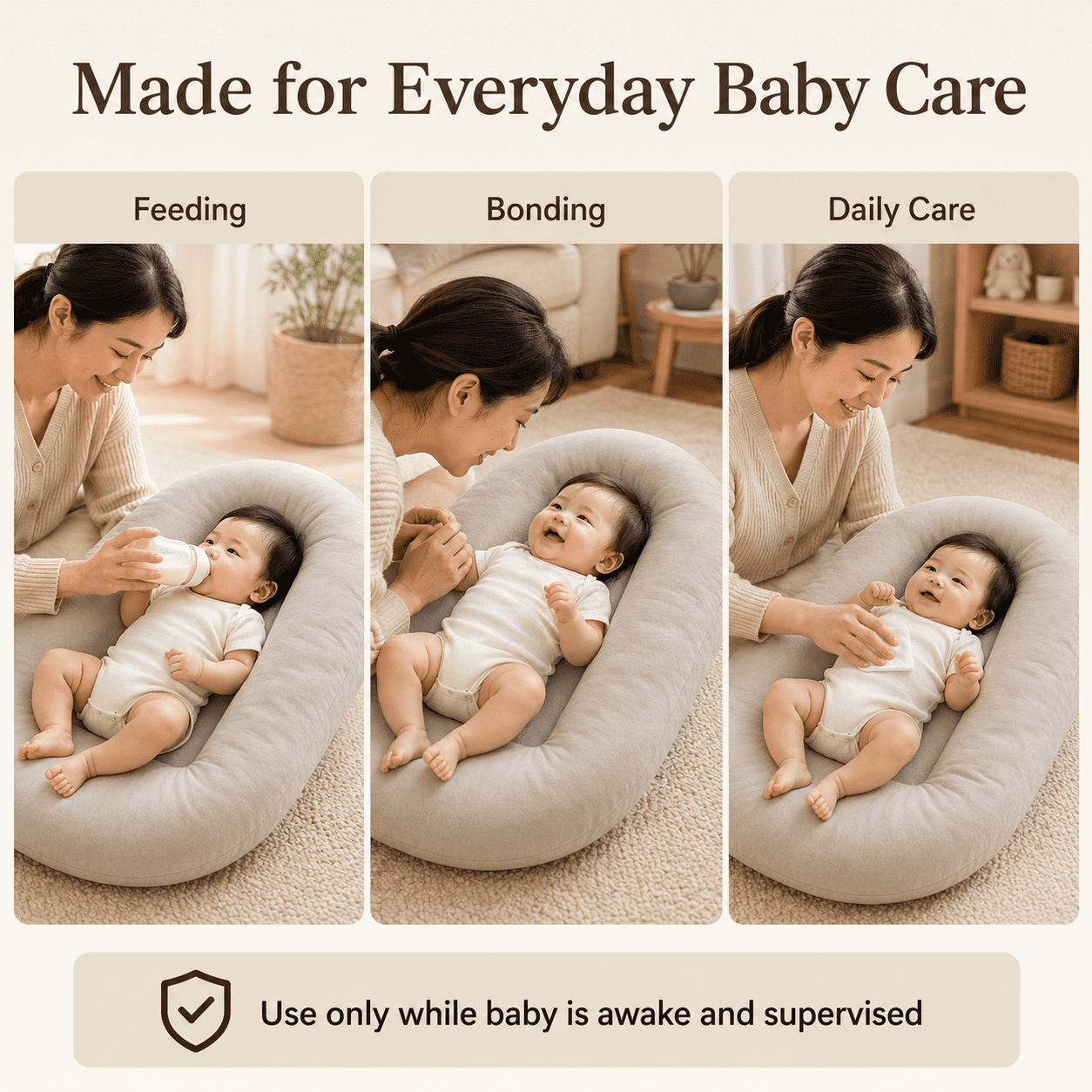 Baby Lounger for Newborn, Soft Care Cushion, Portable Support Pillow, Lightweight Nursery Cushion for Feeding, Bonding and Daily Care(Apricot)
