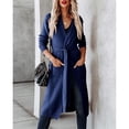 thumbnail image 5 of Womens Long Cardigans Cable Knitted Open Front Oversized Belted Solid Color Outerwear Sweater Coat Knitwear, 5 of 9