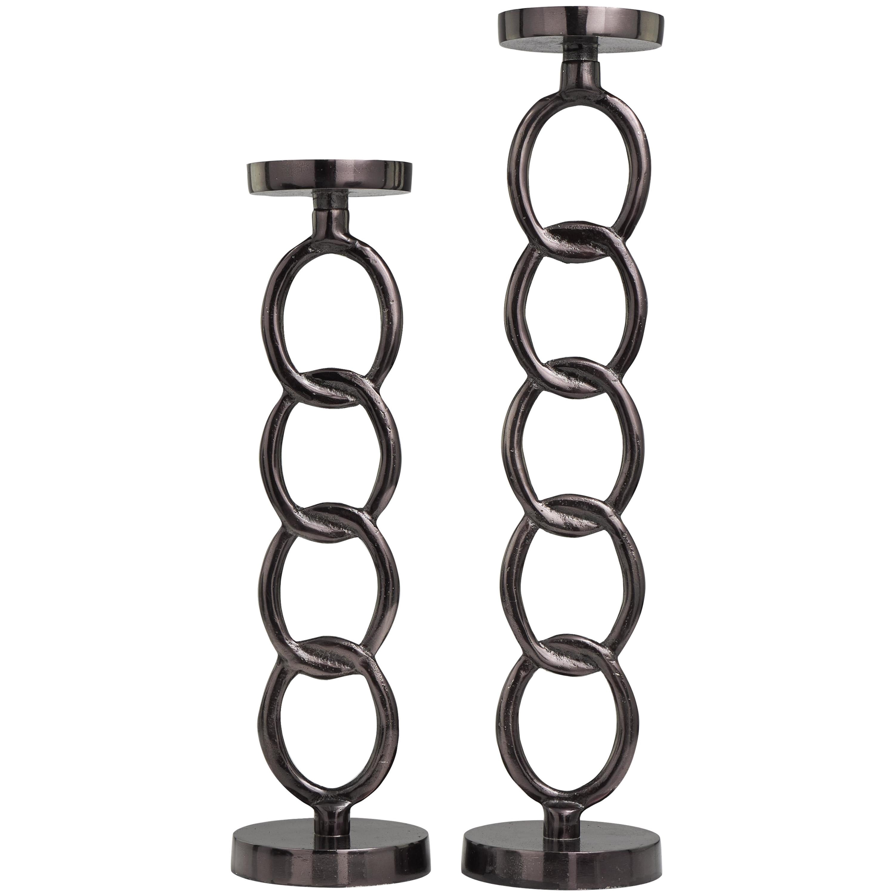 DecMode 2 Candle Dark Gray Aluminum Metal Geometric Chain Link Candle Holder, Set of 2