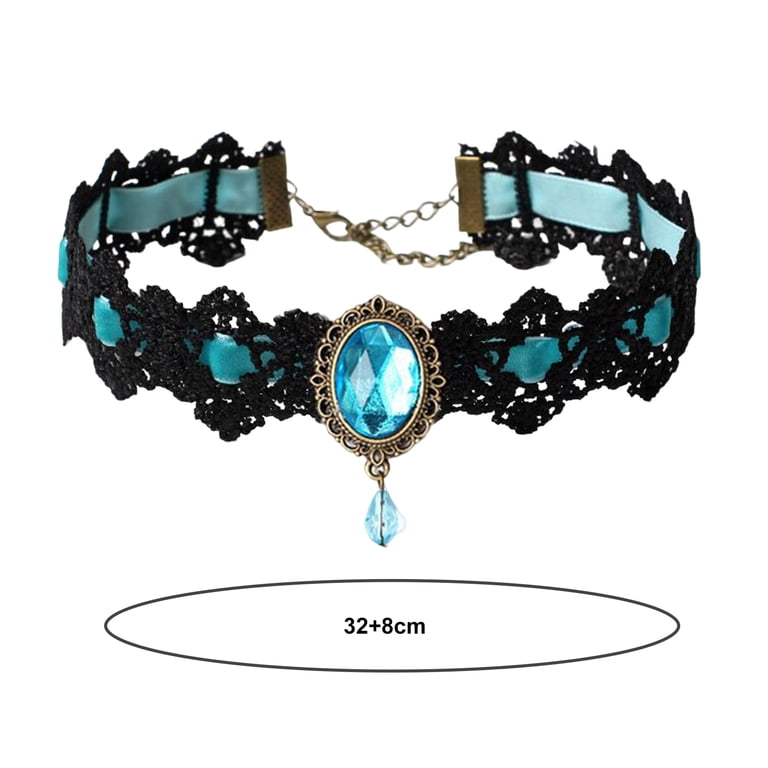 Ayyufe 6pcs Women Choker Gothic Vintage Braided Aesthetic with Faux Gemstone Dress Up Gift Ladies Punk Lace Stitching Clavicle Necklace Trendy Jewelry