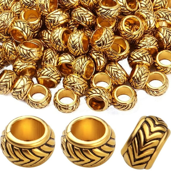 200pcs Antique Gold Spacers Beads Column Rondelle Barrel Beads Tibetan Alloy Vintage Loose Beads with 4.4mm Large Hole for Jewelry Crafts Making DIY Bracelet Necklace Handmade Decoration