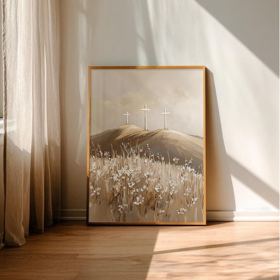 He Is Risen Wall Art Canvas Artwork Wall Decor Three Cro-sses Prints Painting Art Prints Picture Home Bedroom Easter Christian Church Farmhouse Decoration No Frame