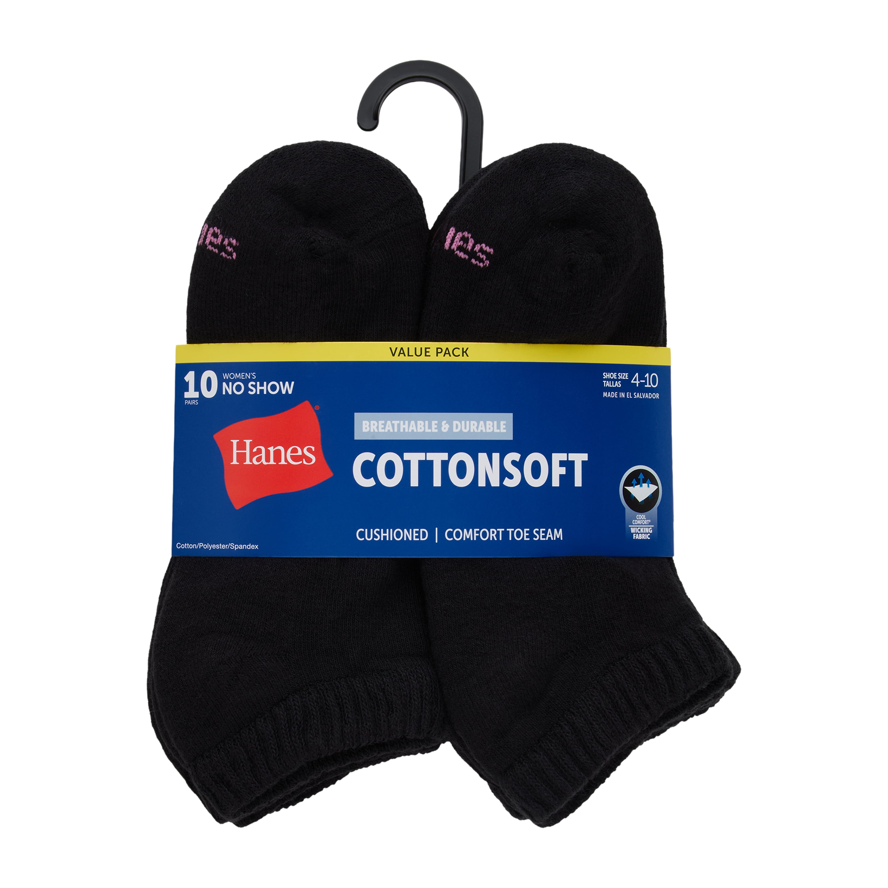 Hanes Womens CottonSoft No Show Socks, 10-Pack, Size 4-10