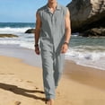 thumbnail image 2 of VBTAPA Cotton Linen Sets for Men 2 Piece Outfits Casual Button Down Shirts and Pants Matching Set Summer Beach Vacation Resort Wear Gray XXXL, 2 of 6