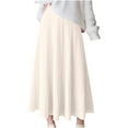 thumbnail image 2 of Ndbuld Womens Skirt Elastic High Waist Long Maxi Skirt Ladies' Solid Color Knitted Rice Grain High Waisted A-line Umbrella Skirt Knee Length Mid Length Style Soft And Woolen Skirt,White, 2 of 9