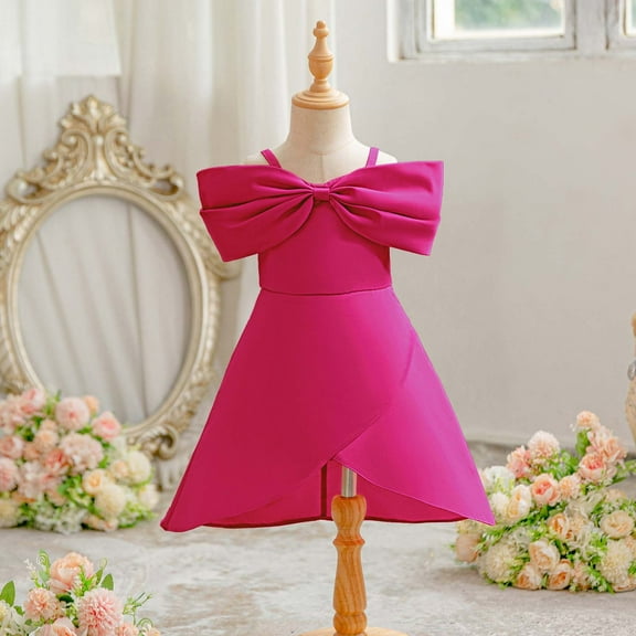 gljltg Children Embroider Princess Dress Gown Puff Sleeve Baby Girl Bowknot Dress