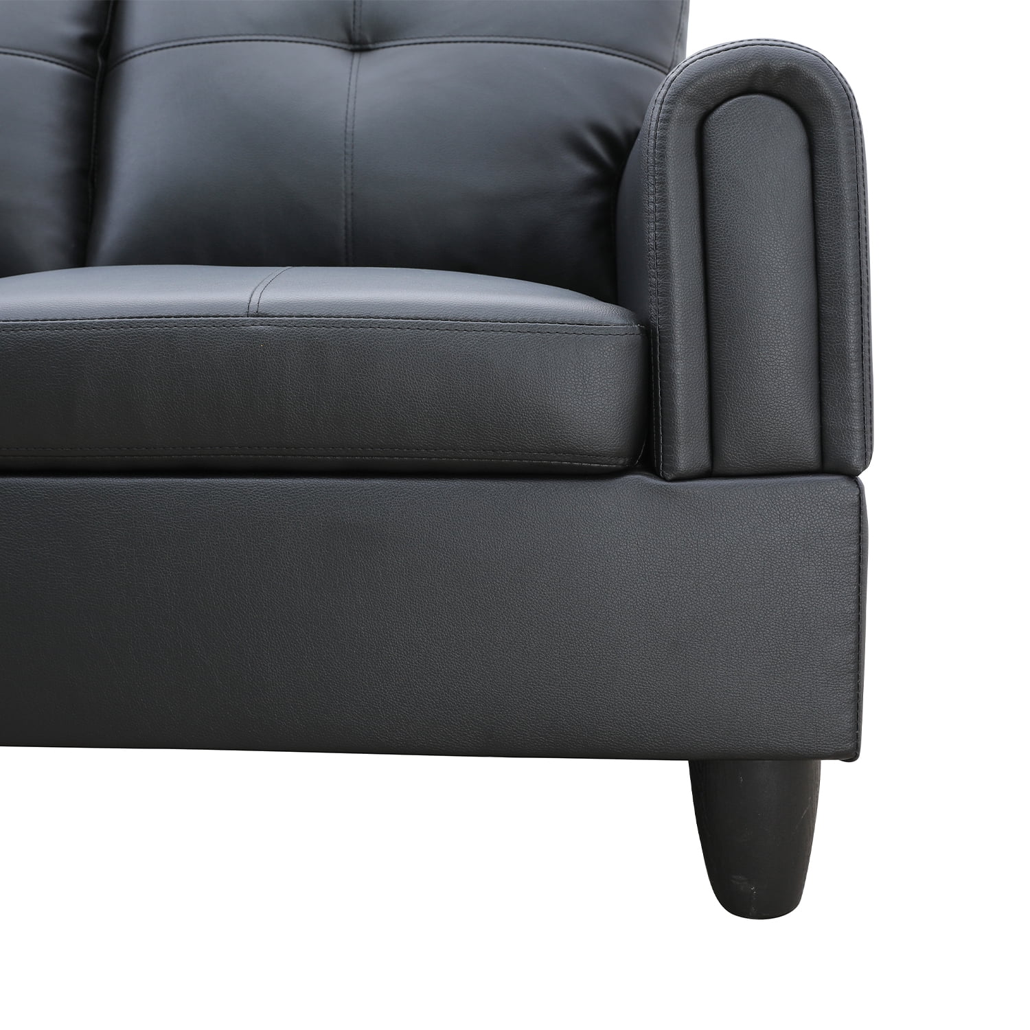 Hommoo Faux Leather 3-Piece Couch Living Room Sofa Set, L Shaped Couch for Small Space, Black(Without Ottoman)