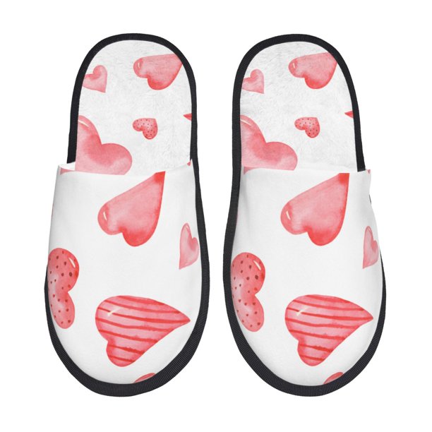 Fotbe Pink Hearts Pantuflas Peludas para Mujer con Estampado, Zapatillas de Peluche, Zapatos de Invierno para Casa, Uso Interior y Exterior-Medium