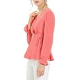 thumbnail image 4 of Allegra K Women's Work Office Button Decor Long Sleeves Peplum Blouse Top, 4 of 6