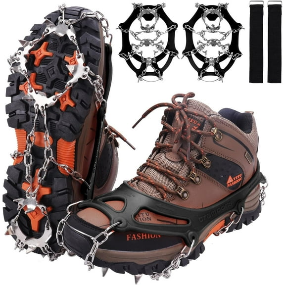 Crampons for Shoes, Traction Cleats Ice Snow Grips with 19 Stainless Steel Spikes, Shoe Talons Anti - Slip Boots Spikes for Walking, Jogging, Climbing and Hiking