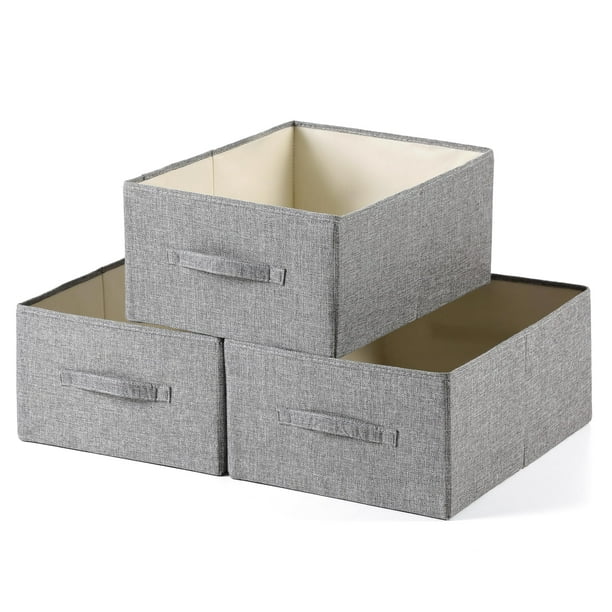 Cubos de almacenamiento Tulinstiraga de lino plegables, 3 unidades, grandes, color gris