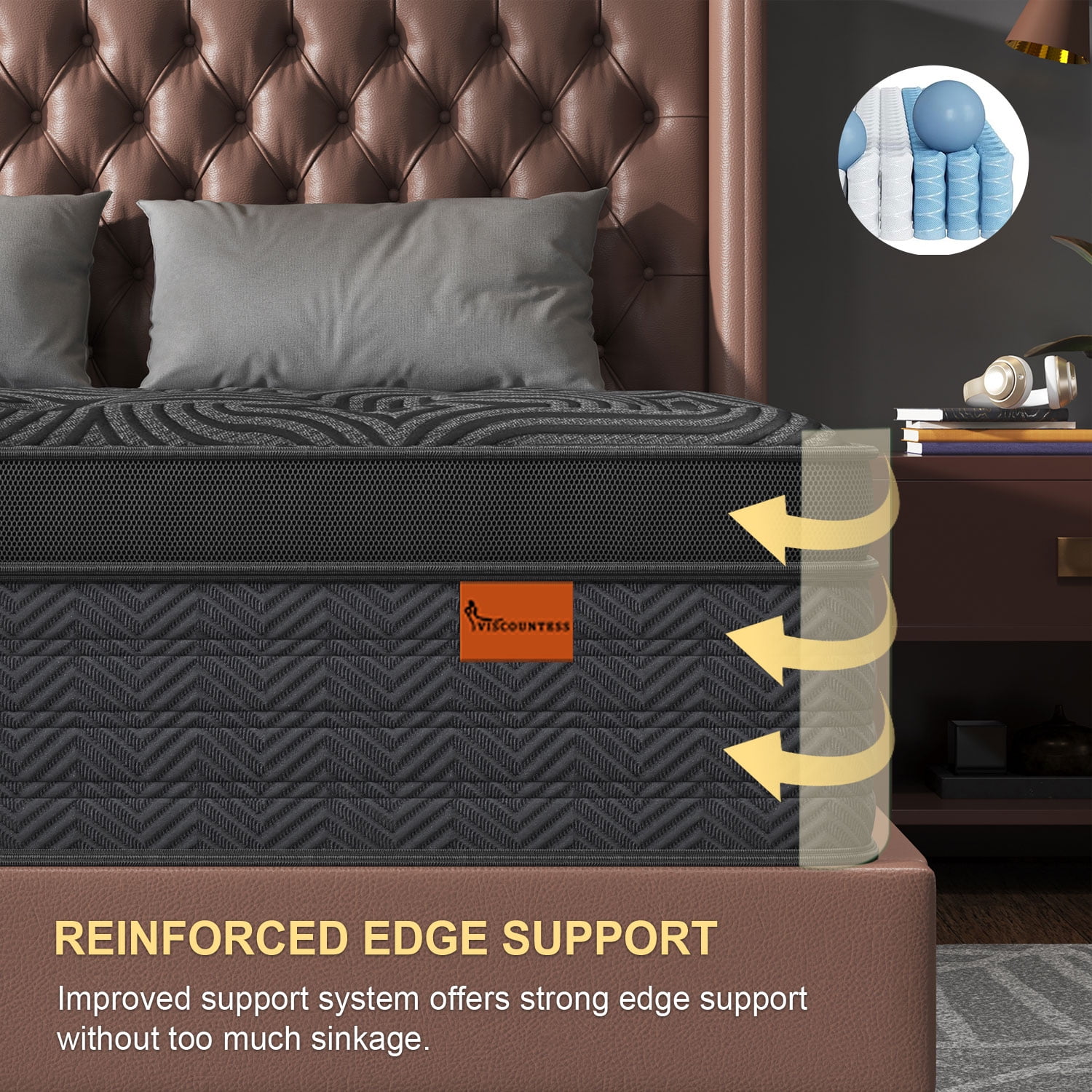 Viscountess Twin Mattress 14inch Gel Memory Foam Hybrid Mattress in a Box Innnerspring Medium Firm Comfort