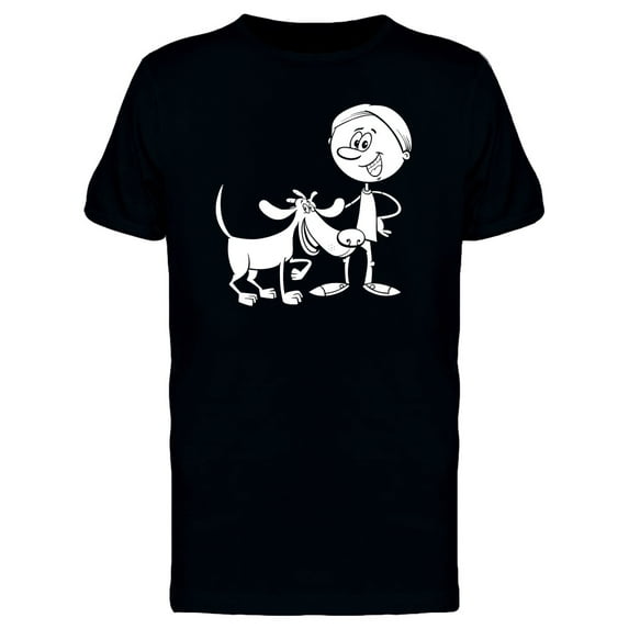 Boy And Dog Cute Cartoon T-Shirt Men -Image by Shutterstock, Male Small