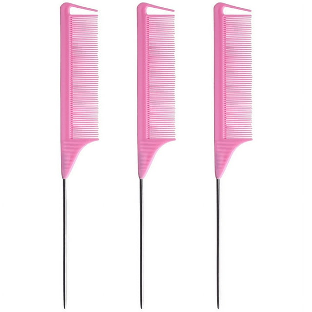Peine para trenzas FloreceBien, peine de cola de rata, peine de acero inoxidable con fibra de carbono y pasador de cola de rata